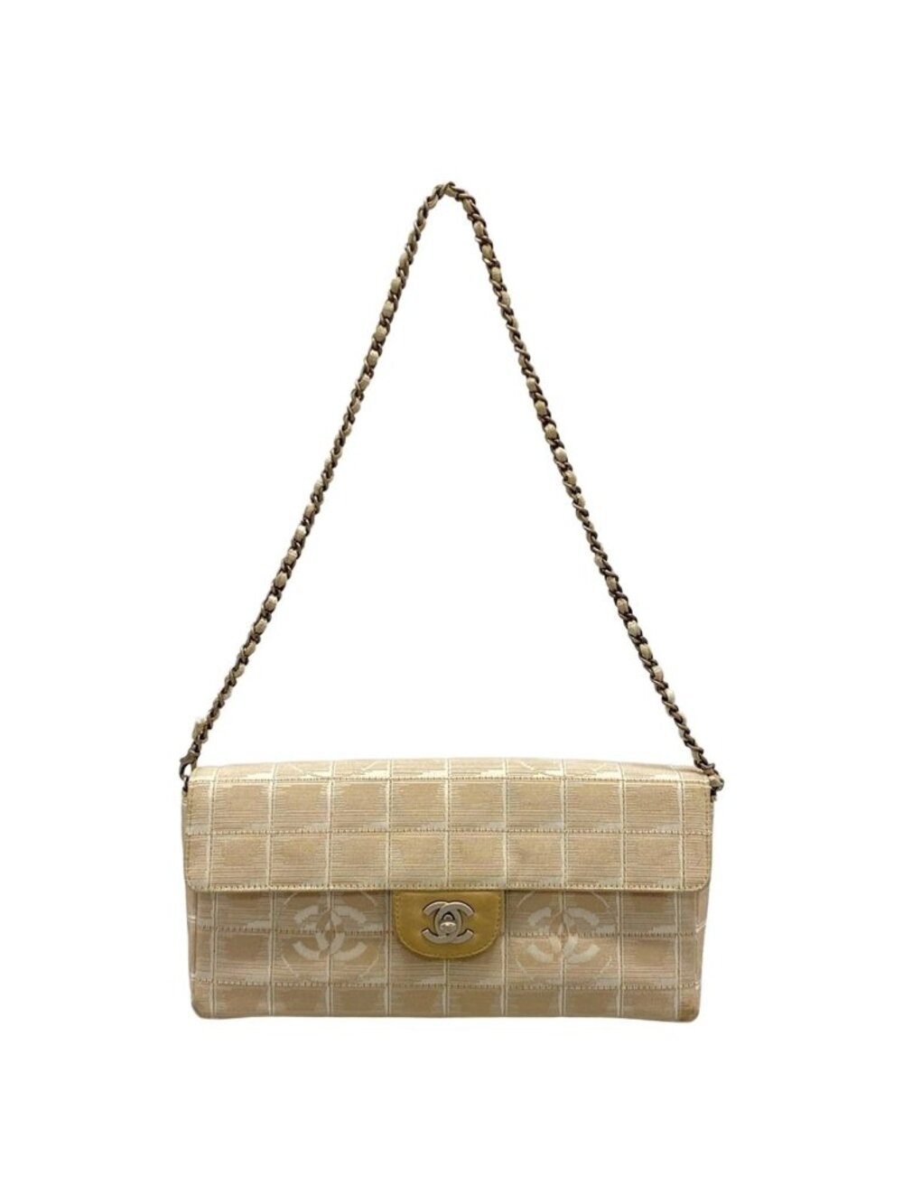 Chanel Shoulder Bag New Travel Line Beige Chain Silver